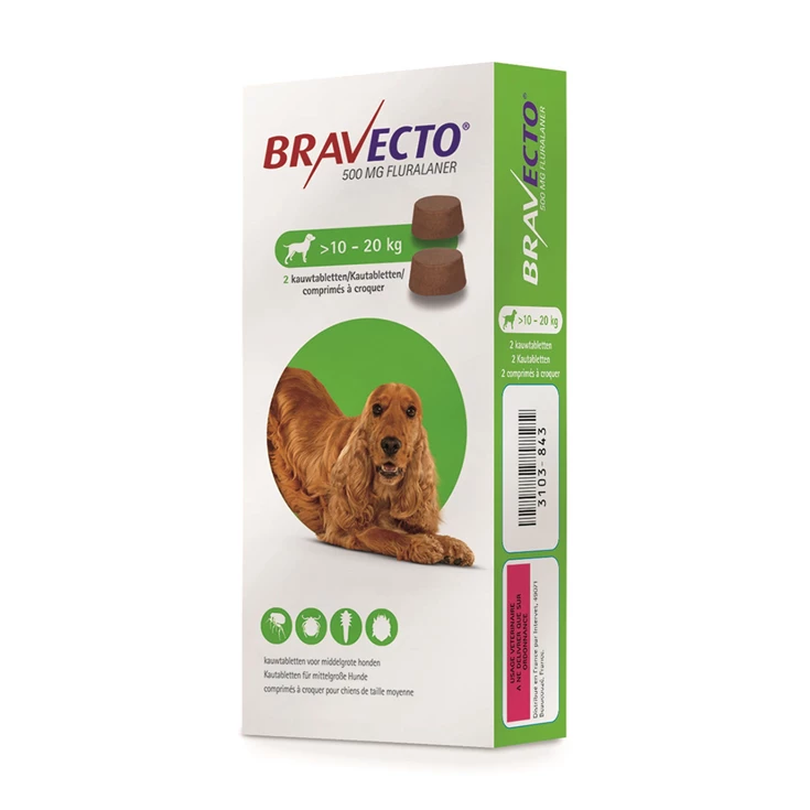 BRAVECTO 500MG KAUWTABL MIDDELGROTE HOND (>10KG-20KG) 1 stuk